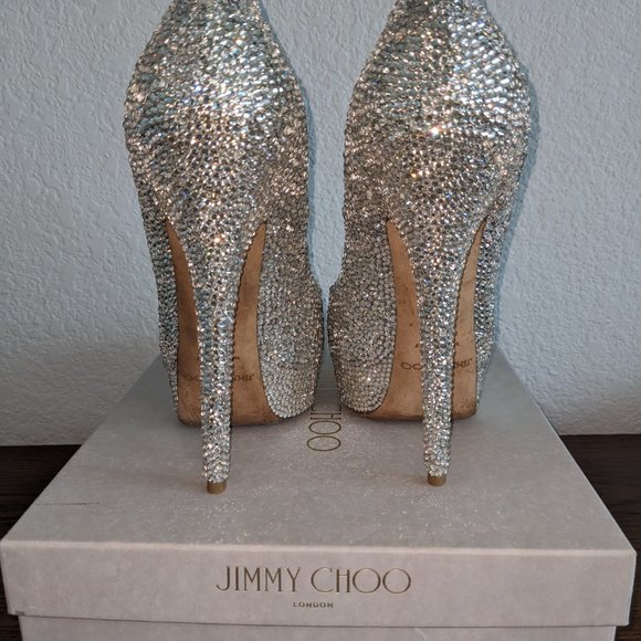 JIMMY CHOO – CUSTOM: SILVER STRASS CRYSTAL PLATFORM PUMP, Size 39 - Picture 5 of 12